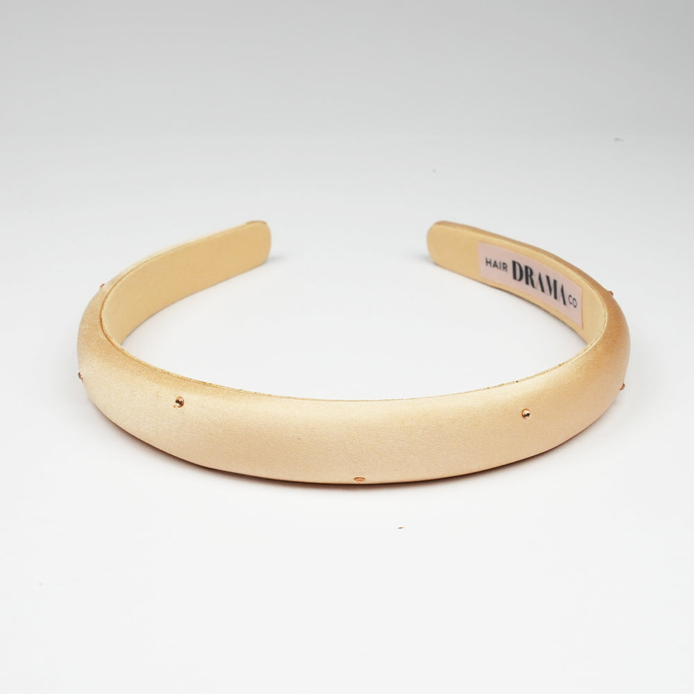 100% Mulberry Silk Puff Hair Band with Rhinestones - Nude