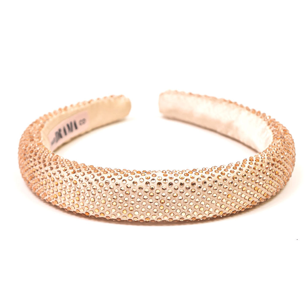 Silk Satin Puff Hair Band with Rhinestones - Champagne