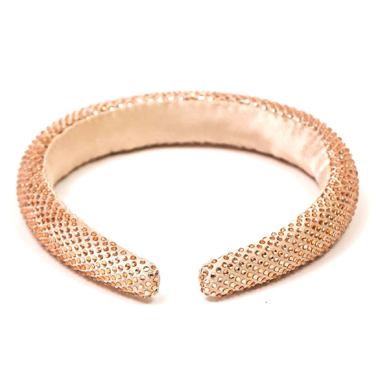 Fita de cabelo em cetim de seda com strass - Champanhe