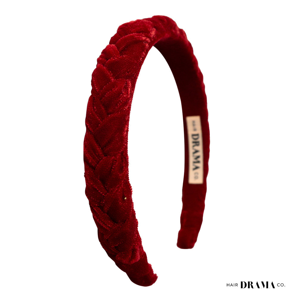 Velvet Braided Headband - Red