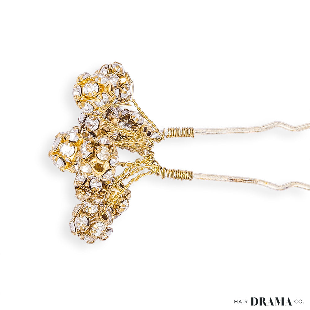 Set of 4 Embellished Pearls U Pins - Gold