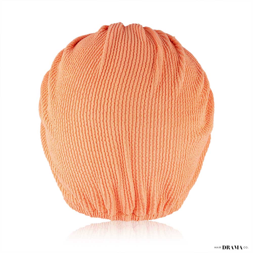 Neon Orange Ribbed Turban with Starfish Metal Broach