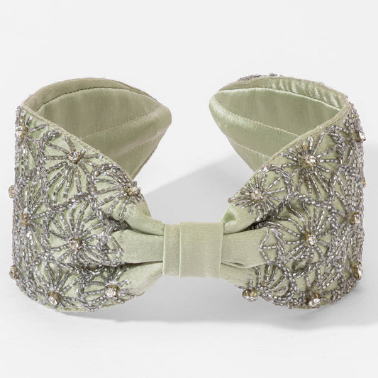 Fita de cabelo bordada com nó - Cinza