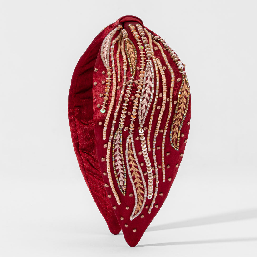 Scarlet Embroidered Knotted Headband