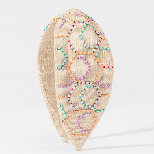 Faixa de cabeça sextavada em juta com nó