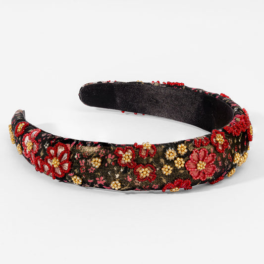 Fita de cabeça bordada Regal Noir