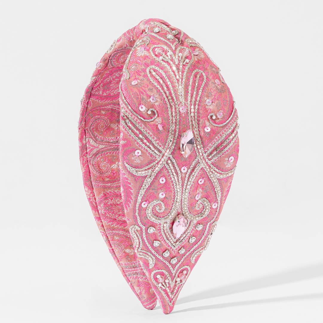 Brocade Knotted Headband - Pink