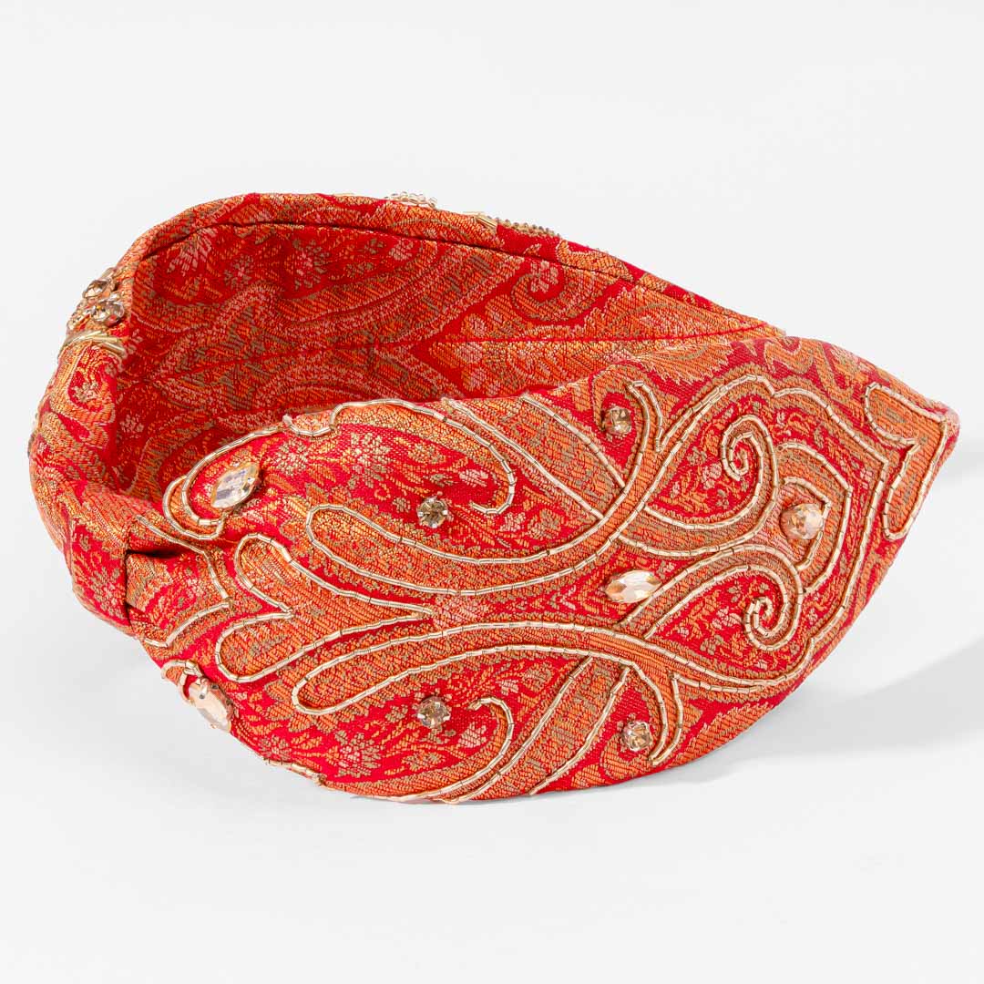 Brocade Knotted Headband - Red