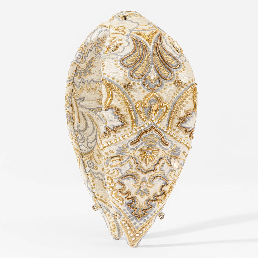 Brocade Knotted Headband - White