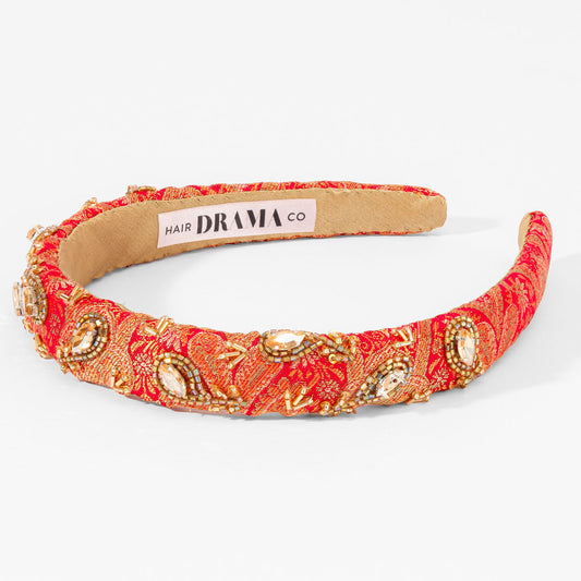 Bandolete de cabelo com detalhes em pedraria - Vermelha