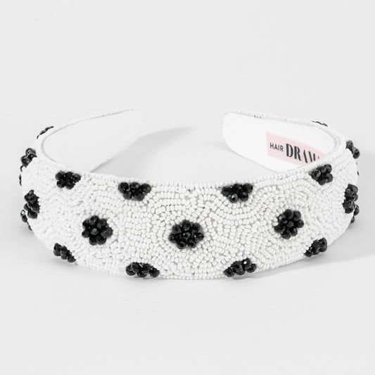 Polka Dots Puff Hairband - Black & White