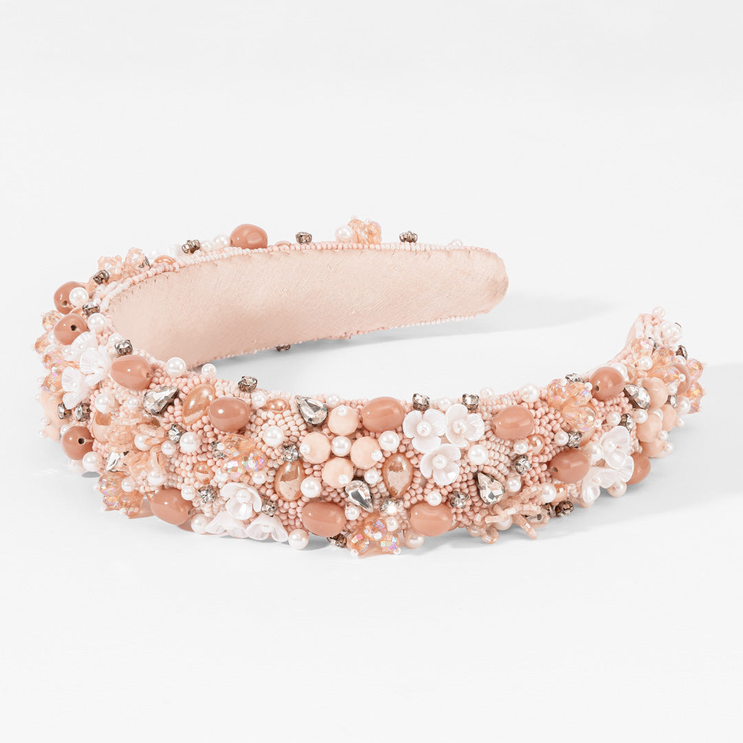 Champagne Pearls & Beads Puff Hairband
