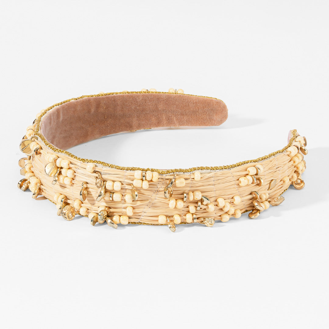 Natural Straw Headband - Beige