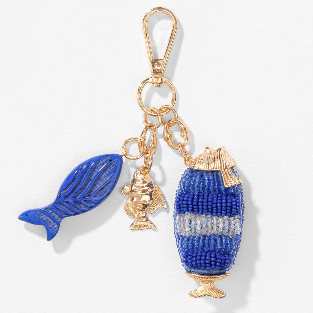 Blue Fish Beaded Bag Charm