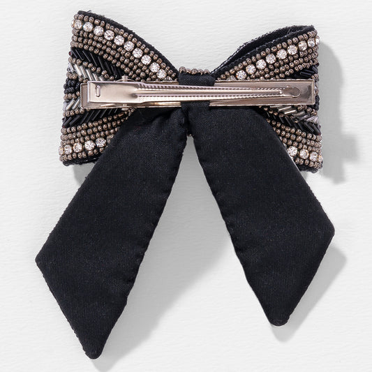 Presilha de laço bordada com cristais pretos