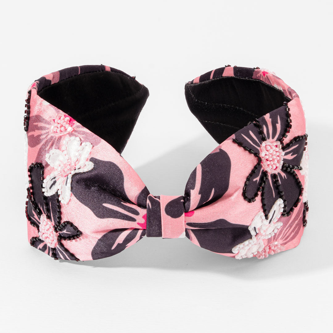 Black & Pink Flora Knotted Headband