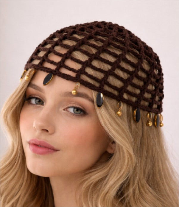 B2B-0456-C Crochet Mesh with charms - Brown