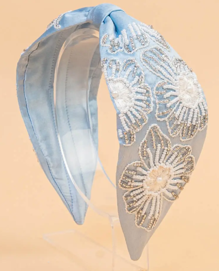 lora Embellished Knotted Hair Band - Blue