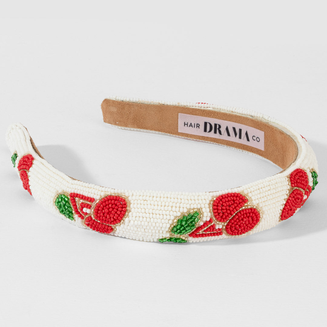 Cherry Embroidered Hairband - Red