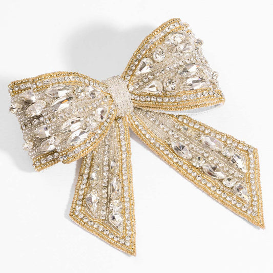 Presilha de cabelo com laço de cristal cravejado - Dourado e Prateado