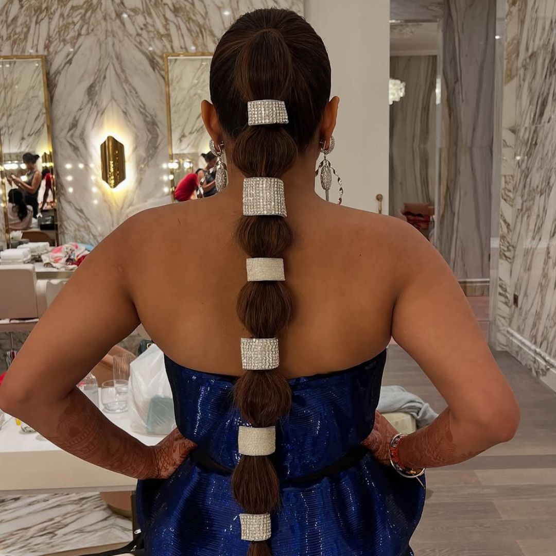 Embellished Beads Ponytail Holder - Silver