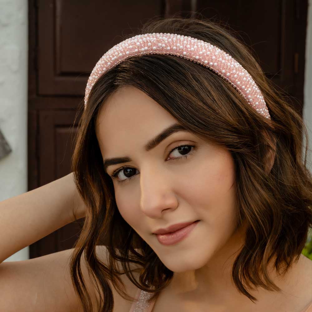 Tiara de Pérolas e Cristais - Branca e Rosa