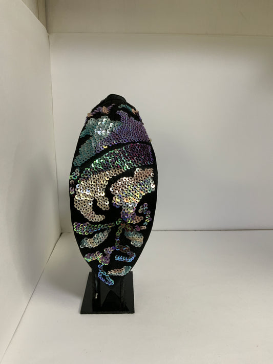 Spotted Gleam Beaded Knotted Headband - Dark Brown