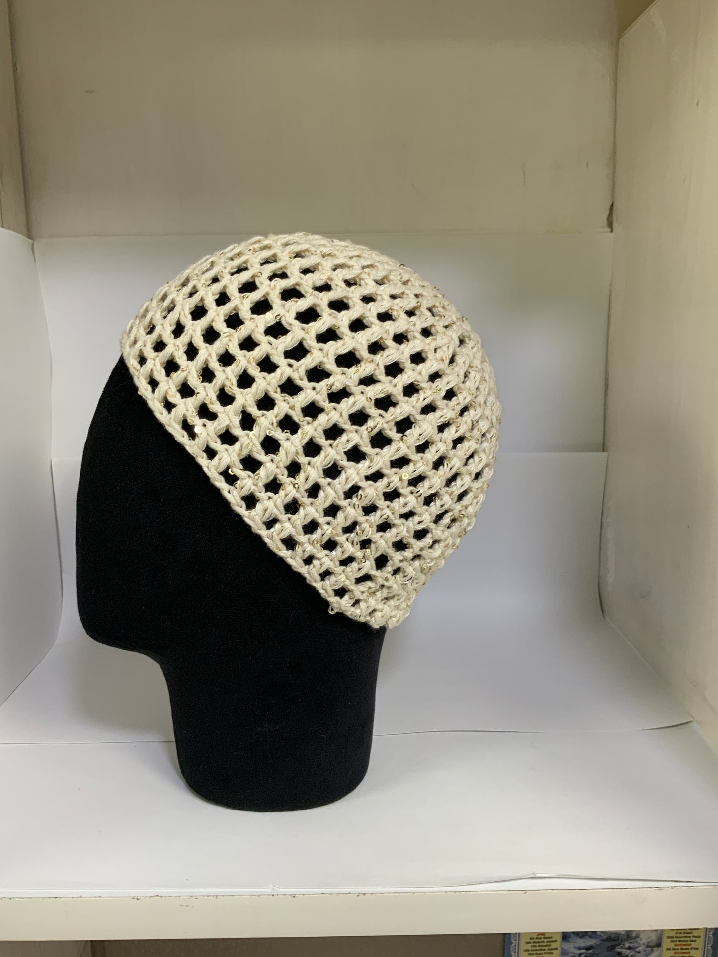 Amelia Crochet Mesh Skull Cap - Beige