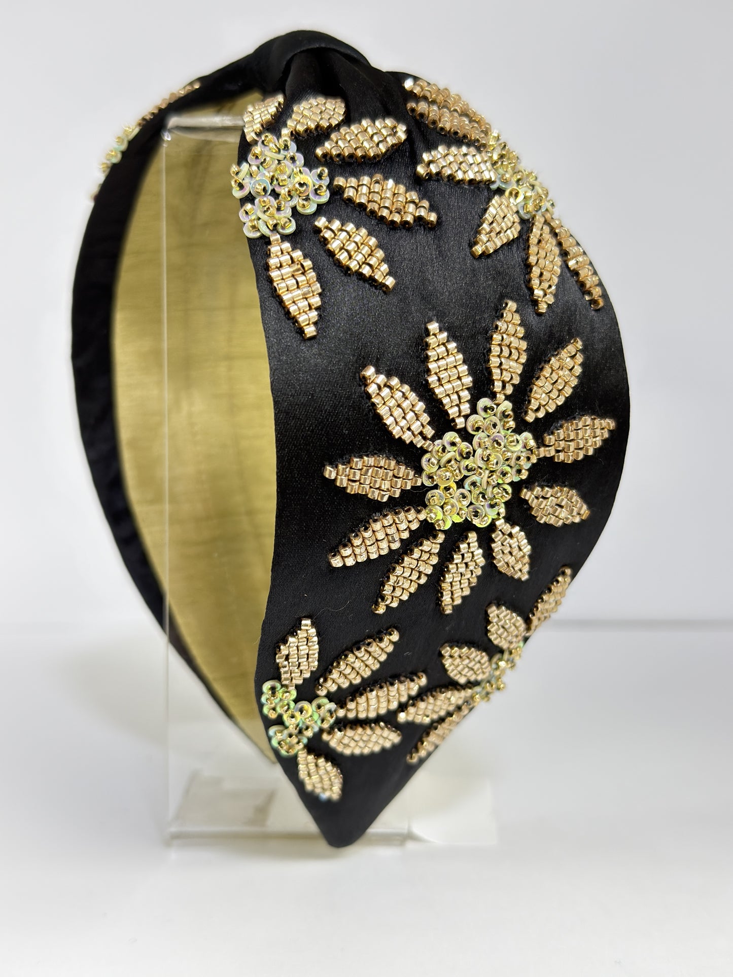 Flora Mosaic Knotted Headband - Black