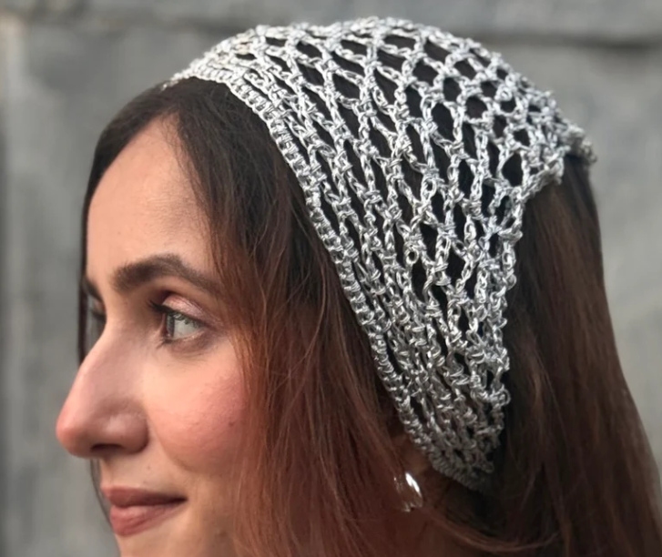 Bohemian Crochet Headscarf - Silver - Small