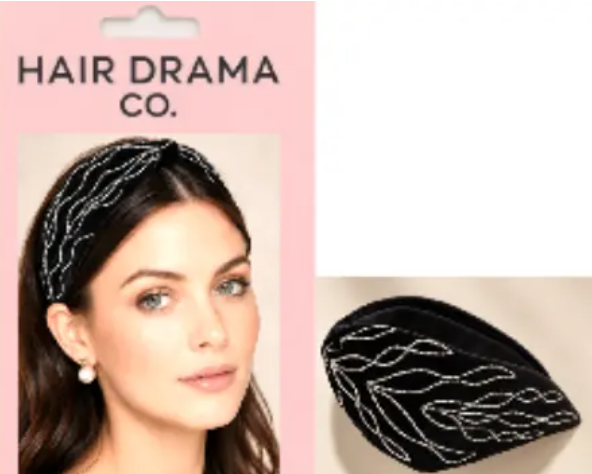 Marielle Crystal Velvet Headband - Black