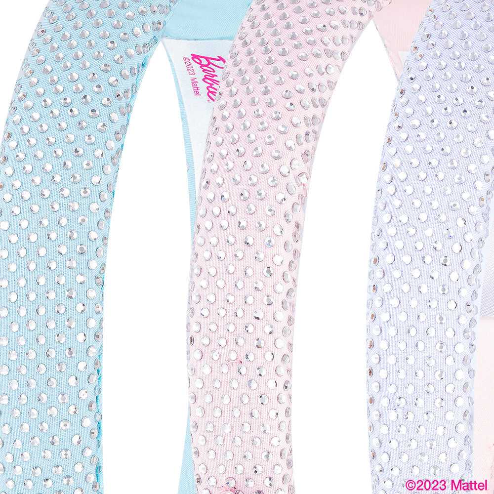 Conjunto de 3 fitas para o cabelo Barbie com strass e pendente da Barbie - Rosa, Azul e Lilás