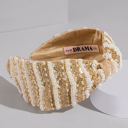 Fita de cabelo com nó Irina - Branca e Dourada