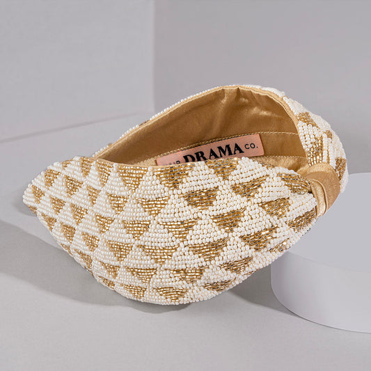 Fita de cabelo Selene com nó - Branca e dourada