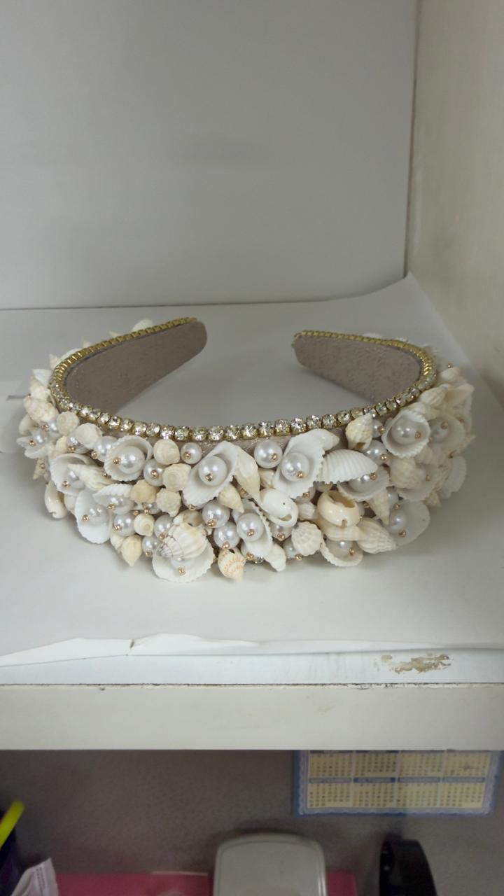Pearls & Shell Embellished Broad Headband