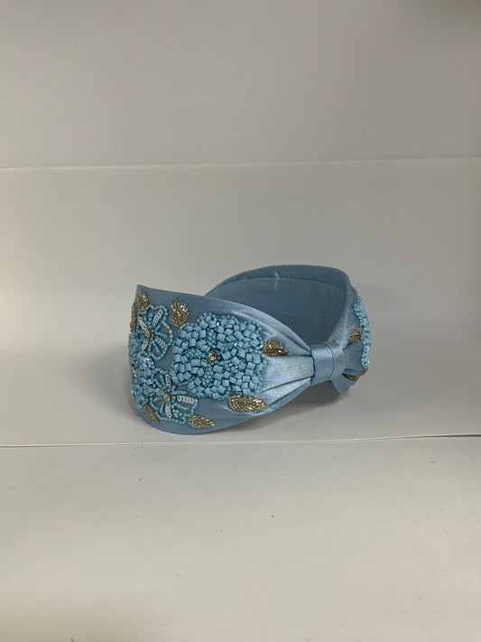 Peony Embellished Knotted Hair Band - Blue
