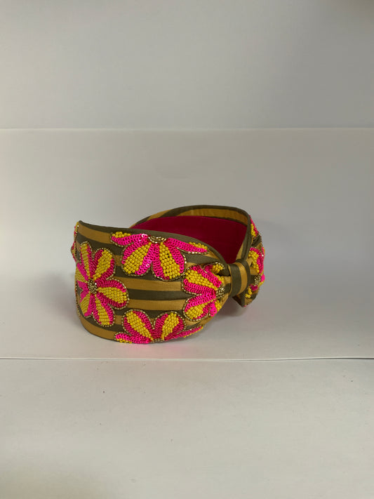 Rani Bloom Embellished Knot Headband – Olive