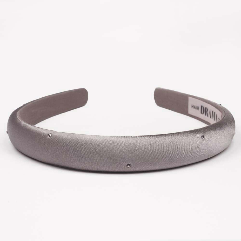 100% Mulberry Silk Puff Hair Band with Rhinestones - Grey