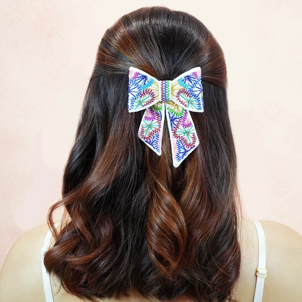 Presilha de cabelo com laço e detalhes em jacaré - Multicolor