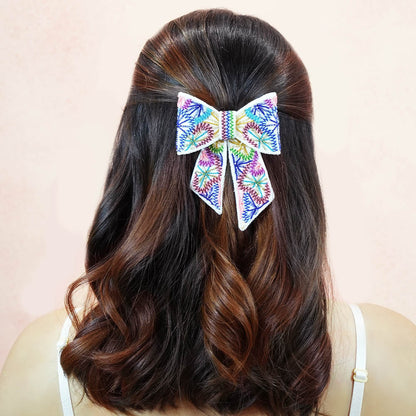 Presilha de cabelo com laço e detalhes em jacaré - Multicolor