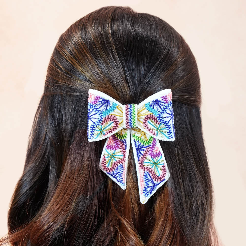 Presilha de cabelo com laço e detalhes em jacaré - Multicolor