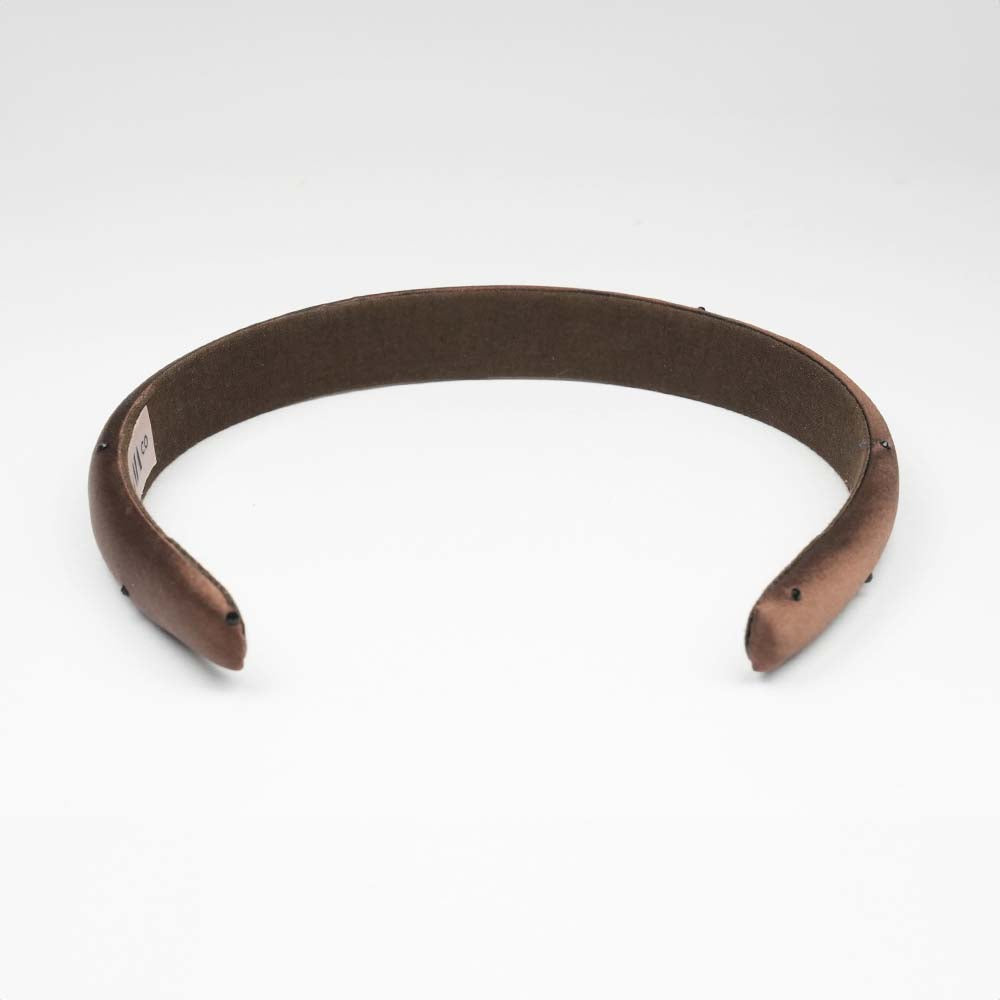 100% Mulberry Silk Puff Hair Band with Rhinestones - Dark Brown