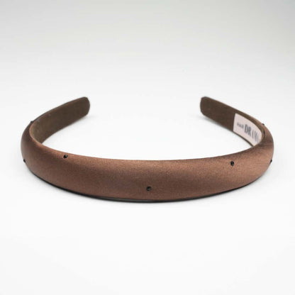 100% Mulberry Silk Puff Hair Band with Rhinestones - Dark Brown
