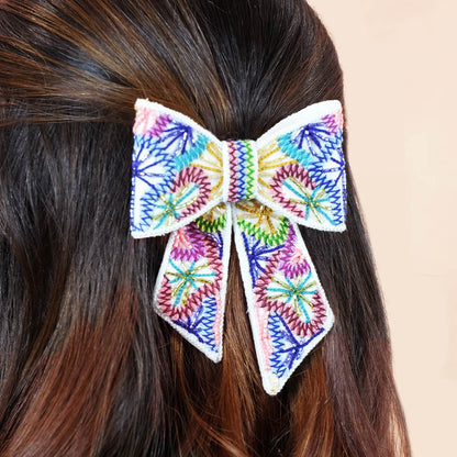 Presilha de cabelo com laço e detalhes em jacaré - Multicolor
