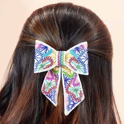 Presilha de cabelo com laço e detalhes em jacaré - Multicolor