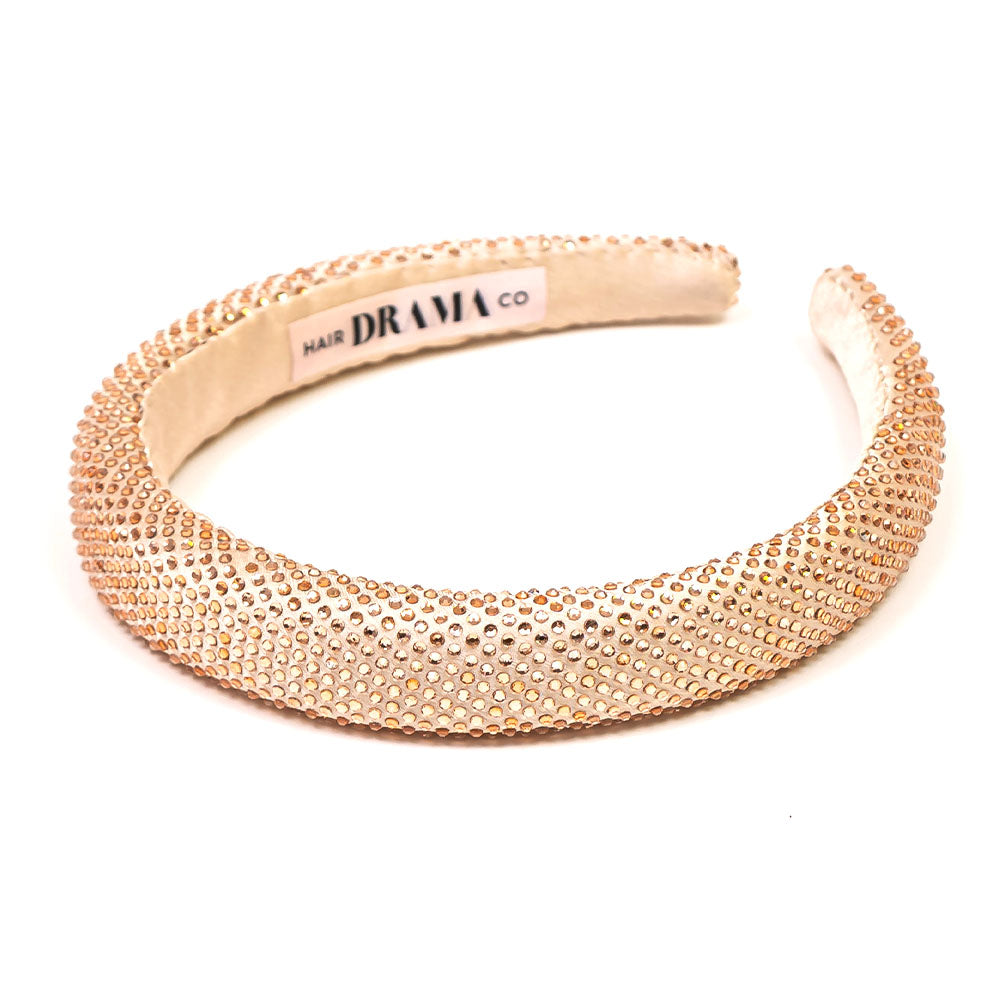 Silk Satin Puff Hair Band with Rhinestones - Champagne
