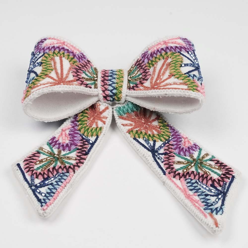 Presilha de cabelo com laço e detalhes em jacaré - Multicolor