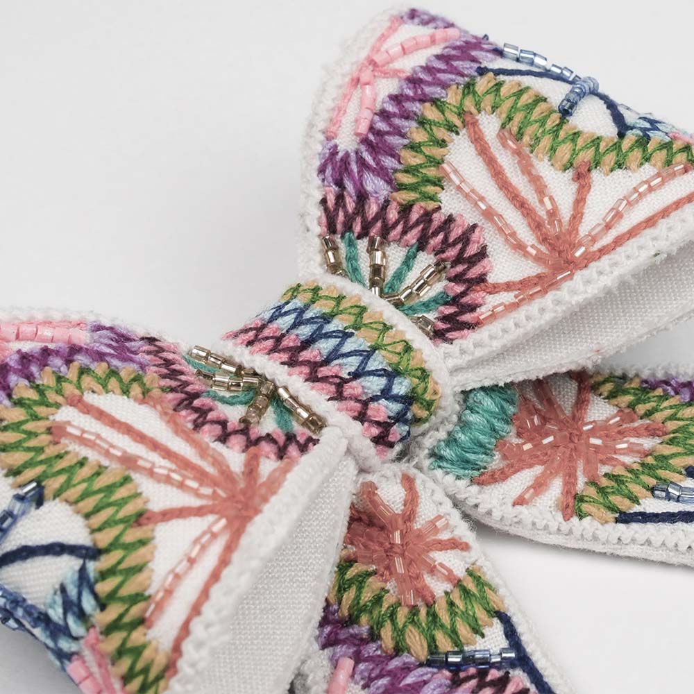 Presilha de cabelo com laço e detalhes em jacaré - Multicolor