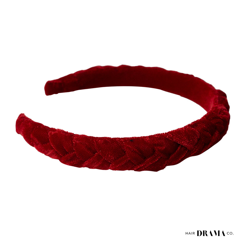 Velvet Braided Headband - Red