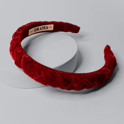 Velvet Braided Headband - Red